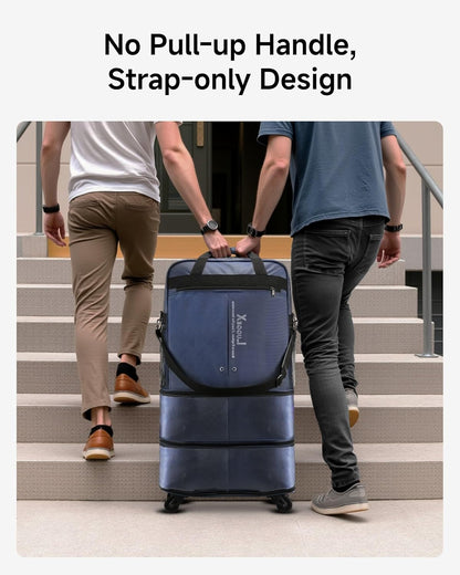LUGGEX Travel Duffel Bags, Expandable Collapsible Luggage with Spinner Wheels, Lightweight, without Telescopic Handle, Large Capacity Suitcases with Wheel for Men Women (Blue, 55L-113L)