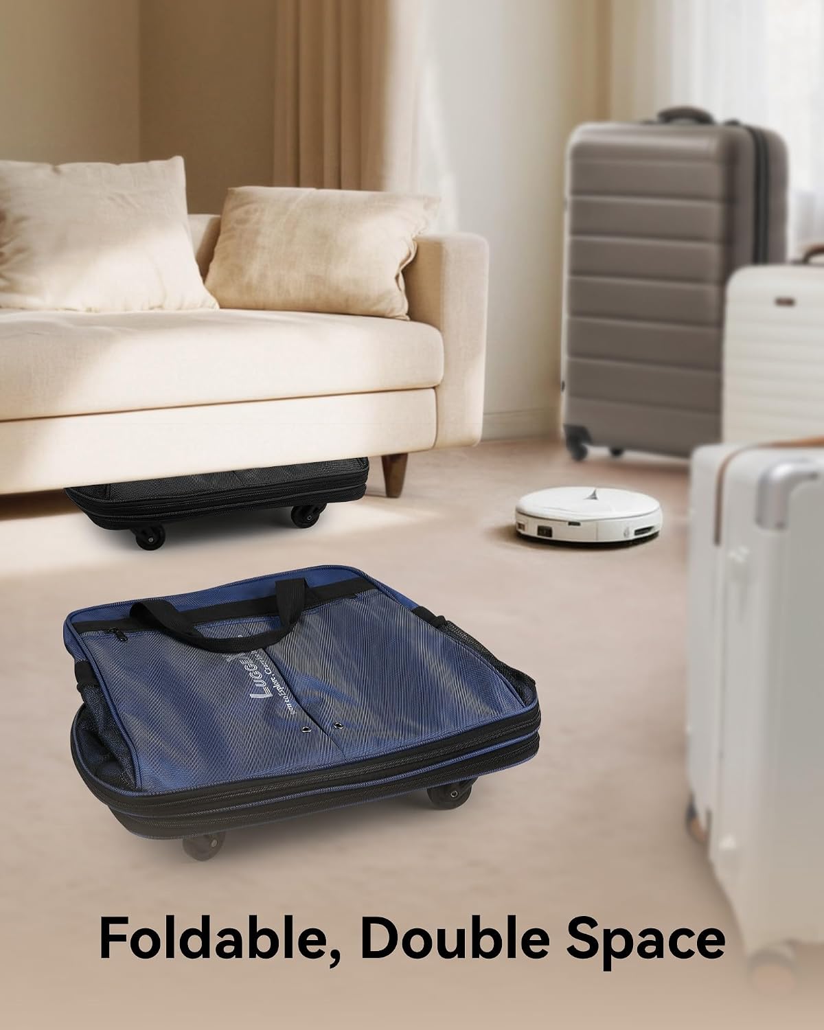 LUGGEX Travel Duffel Bags, Expandable Collapsible Luggage with Spinner Wheels, Lightweight, without Telescopic Handle, Large Capacity Suitcases with Wheel for Men Women (Blue, 55L-113L)