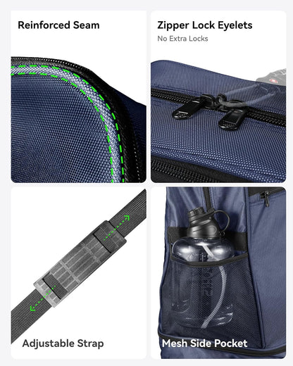LUGGEX Travel Duffel Bags, Expandable Collapsible Luggage with Spinner Wheels, Lightweight, without Telescopic Handle, Large Capacity Suitcases with Wheel for Men Women (Blue, 55L-113L)