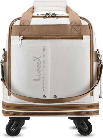 LUGGEX Travel Duffel Bags, Expandable Collapsible Luggage with Spinner Wheels, Lightweight, without Telescopic Handle, Large Capacity Suitcases with Wheel for Men Women (Blue, 55L-113L)