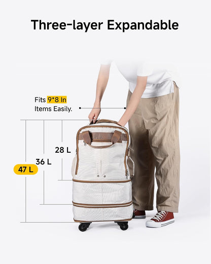 LUGGEX Travel Duffel Bags, Expandable Collapsible Luggage with Spinner Wheels, Lightweight, without Telescopic Handle, Large Capacity Suitcases with Wheel for Men Women (Blue, 55L-113L)