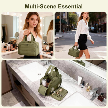 Travel Makeup Bag, Portable Travel Bag with Hanging Hook for Women, Waterproof and Hanging Toiletry Bags Travel Organizer Accessories for Travel Essentials,Green