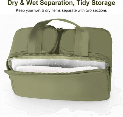 Travel Makeup Bag, Portable Travel Bag with Hanging Hook for Women, Waterproof and Hanging Toiletry Bags Travel Organizer Accessories for Travel Essentials,Green