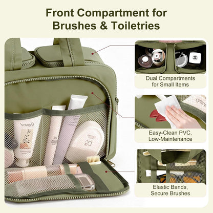 Travel Makeup Bag, Portable Travel Bag with Hanging Hook for Women, Waterproof and Hanging Toiletry Bags Travel Organizer Accessories for Travel Essentials,Green