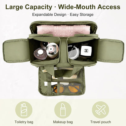 Travel Makeup Bag, Portable Travel Bag with Hanging Hook for Women, Waterproof and Hanging Toiletry Bags Travel Organizer Accessories for Travel Essentials,Green