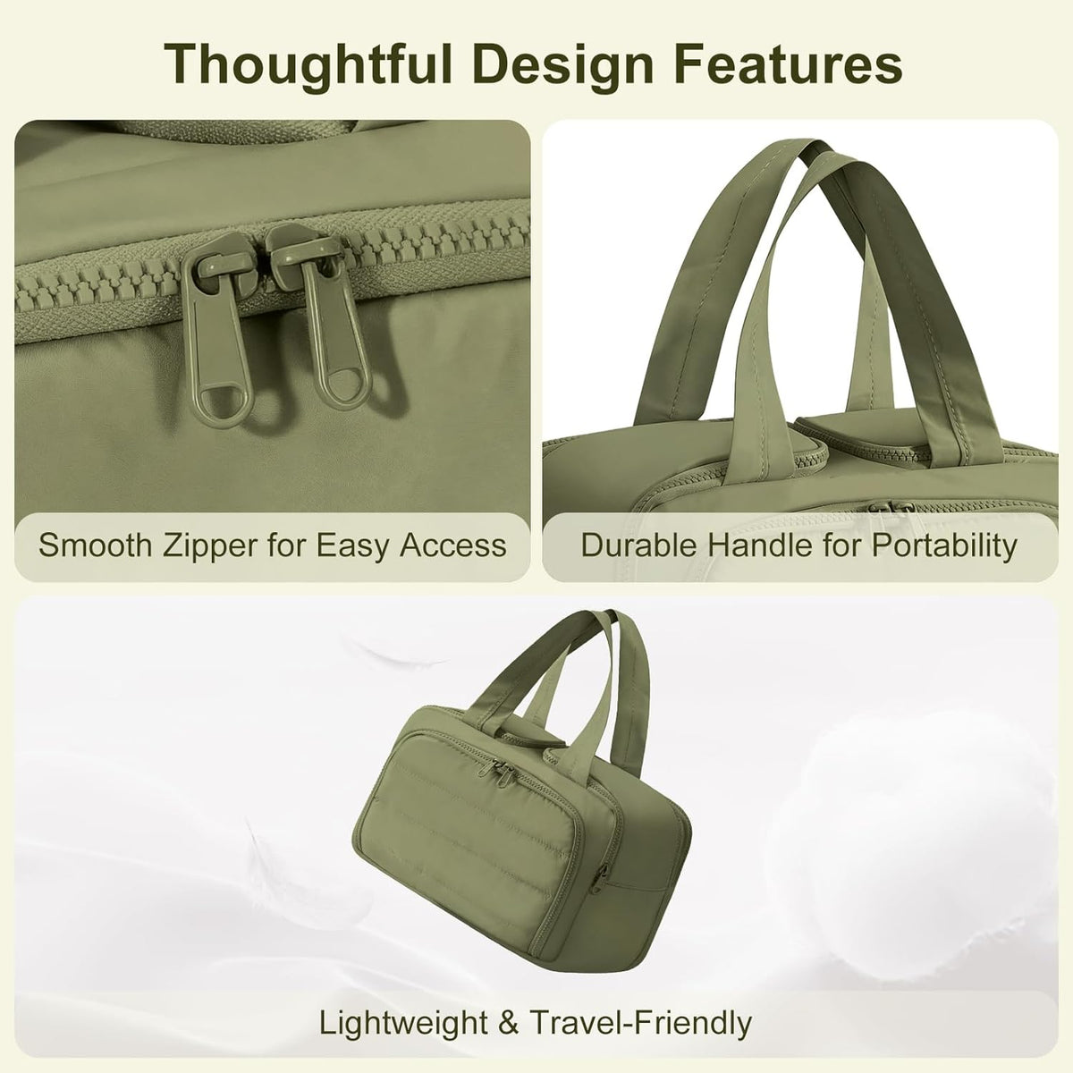 Travel Makeup Bag, Portable Travel Bag with Hanging Hook for Women, Waterproof and Hanging Toiletry Bags Travel Organizer Accessories for Travel Essentials,Green