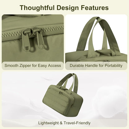 Travel Makeup Bag, Portable Travel Bag with Hanging Hook for Women, Waterproof and Hanging Toiletry Bags Travel Organizer Accessories for Travel Essentials,Green