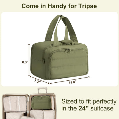 Travel Makeup Bag, Portable Travel Bag with Hanging Hook for Women, Waterproof and Hanging Toiletry Bags Travel Organizer Accessories for Travel Essentials,Green