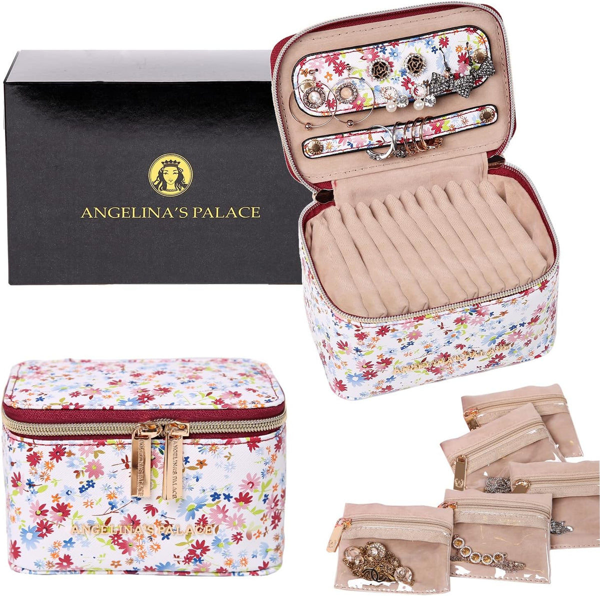 Jewelry Organizer Case Bridesmaid Gifts Travel Bag Vegan Leather Box for Necklace Earring Bracelet Ring(champagne)