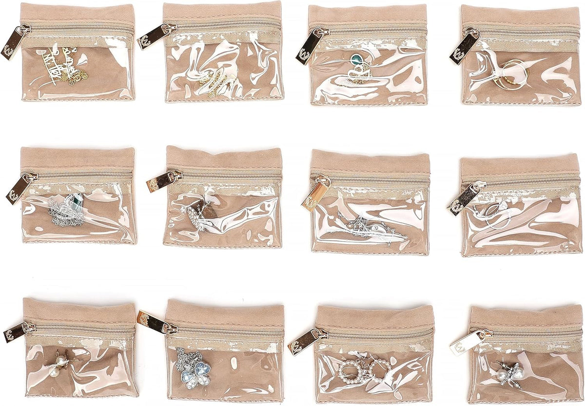 Jewelry Organizer Case Bridesmaid Gifts Travel Bag Vegan Leather Box for Necklace Earring Bracelet Ring(champagne)