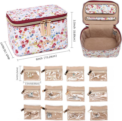 Jewelry Organizer Case Bridesmaid Gifts Travel Bag Vegan Leather Box for Necklace Earring Bracelet Ring(champagne)
