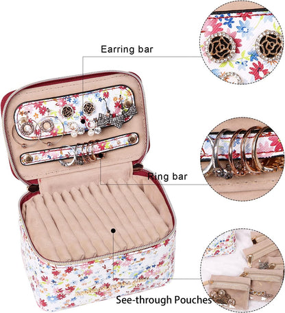 Jewelry Organizer Case Bridesmaid Gifts Travel Bag Vegan Leather Box for Necklace Earring Bracelet Ring(champagne)