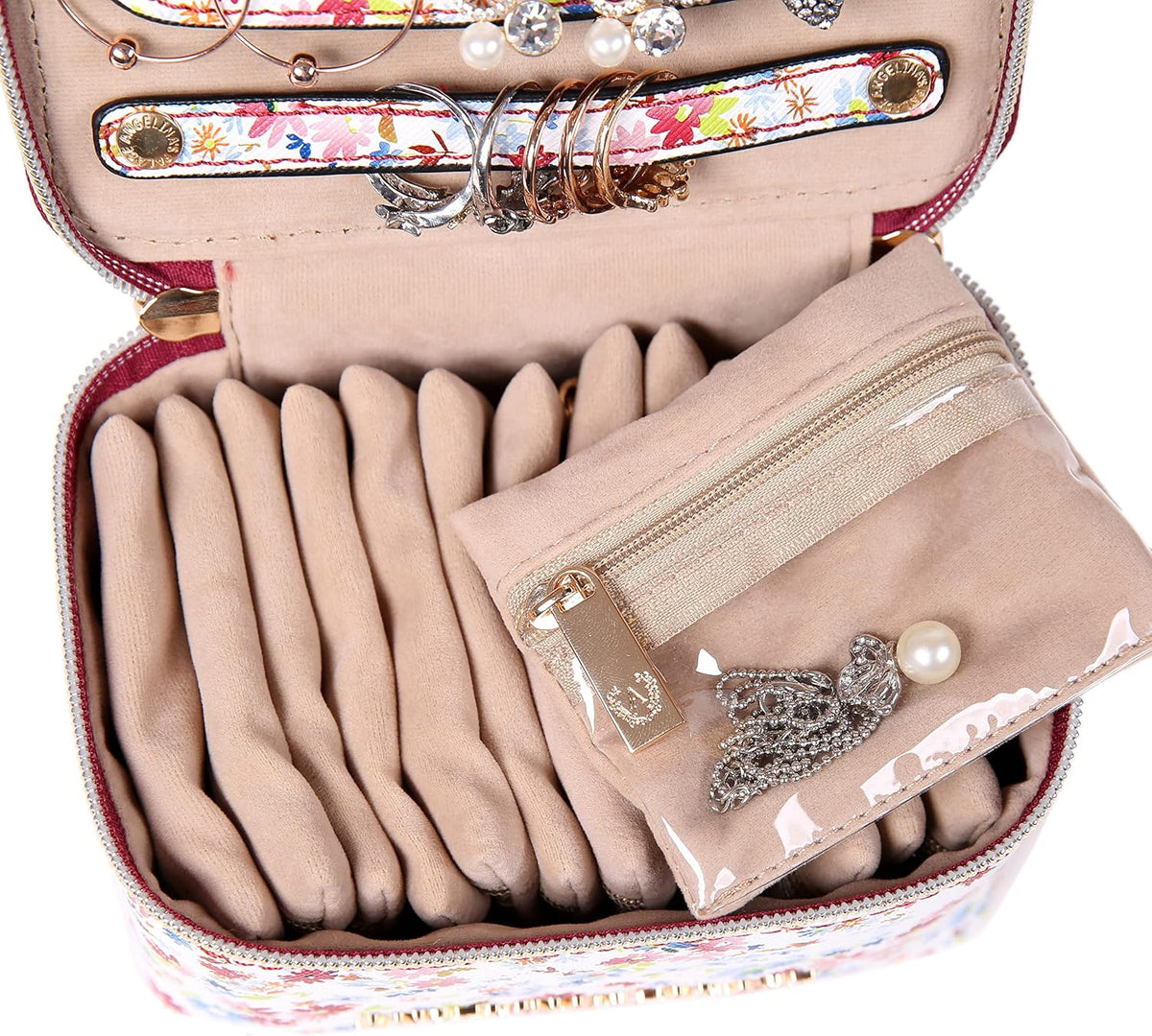 Jewelry Organizer Case Bridesmaid Gifts Travel Bag Vegan Leather Box for Necklace Earring Bracelet Ring(champagne)