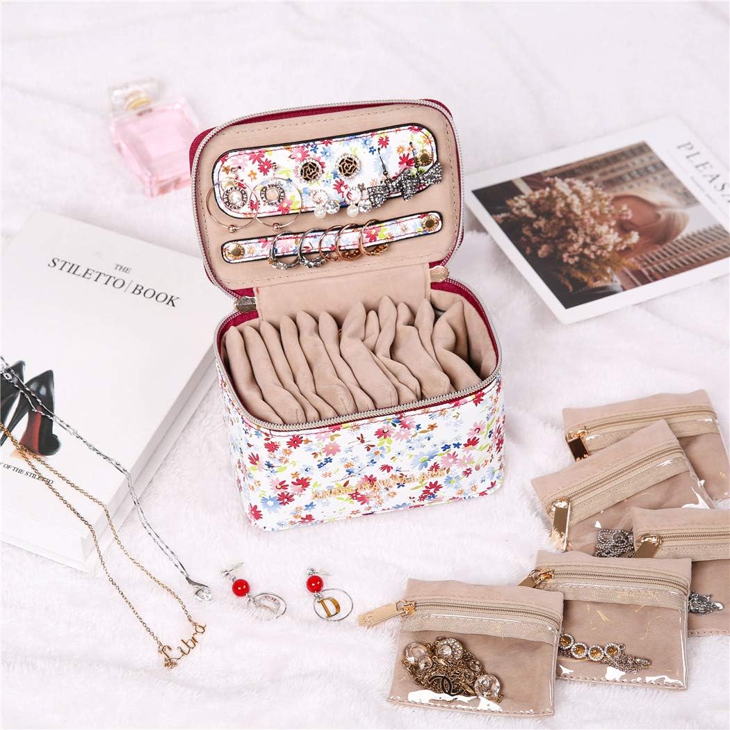 Jewelry Organizer Case Bridesmaid Gifts Travel Bag Vegan Leather Box for Necklace Earring Bracelet Ring(champagne)