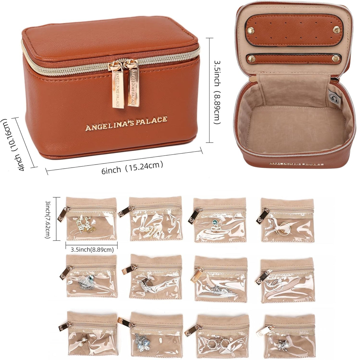 Jewelry Organizer Case Bridesmaid Gifts Travel Bag Vegan Leather Box for Necklace Earring Bracelet Ring(champagne)
