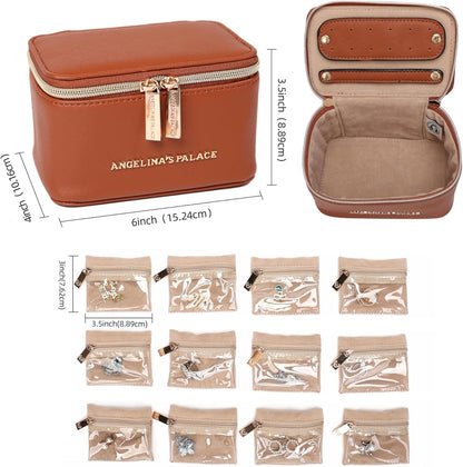 Jewelry Organizer Case Bridesmaid Gifts Travel Bag Vegan Leather Box for Necklace Earring Bracelet Ring(champagne)