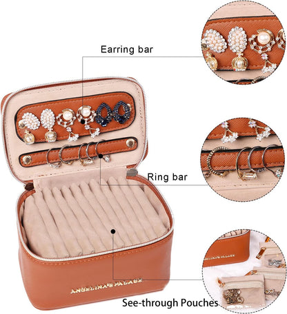 Jewelry Organizer Case Bridesmaid Gifts Travel Bag Vegan Leather Box for Necklace Earring Bracelet Ring(champagne)