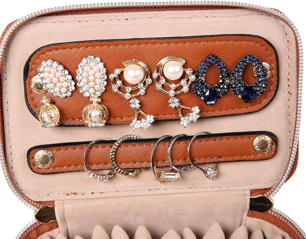 Jewelry Organizer Case Bridesmaid Gifts Travel Bag Vegan Leather Box for Necklace Earring Bracelet Ring(champagne)