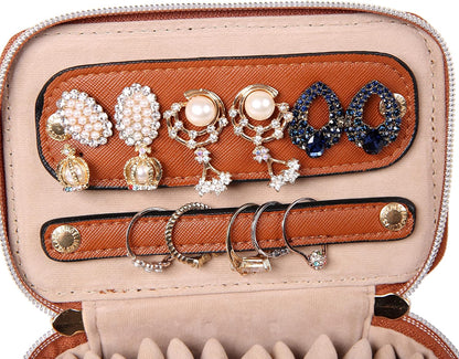 Jewelry Organizer Case Bridesmaid Gifts Travel Bag Vegan Leather Box for Necklace Earring Bracelet Ring(champagne)