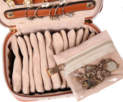 Jewelry Organizer Case Bridesmaid Gifts Travel Bag Vegan Leather Box for Necklace Earring Bracelet Ring(champagne)
