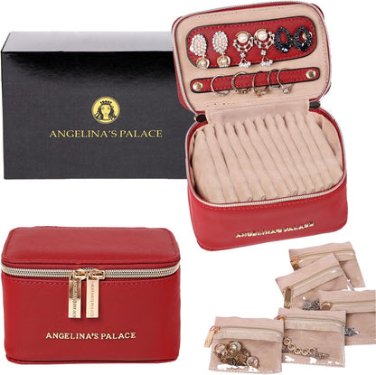 Jewelry Organizer Case Bridesmaid Gifts Travel Bag Vegan Leather Box for Necklace Earring Bracelet Ring(champagne)