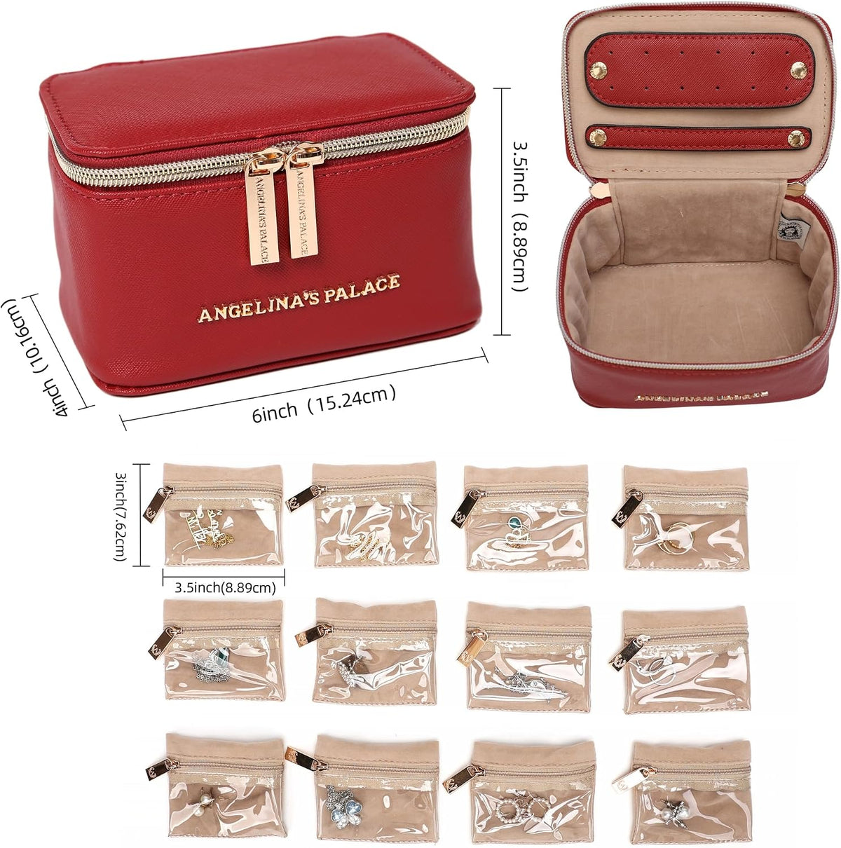Jewelry Organizer Case Bridesmaid Gifts Travel Bag Vegan Leather Box for Necklace Earring Bracelet Ring(champagne)