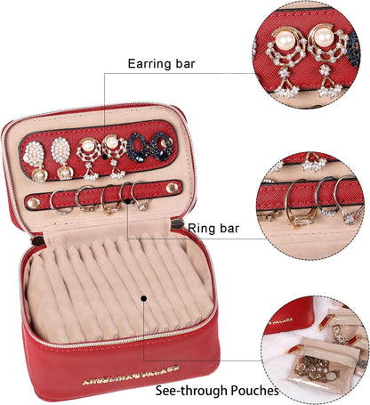 Jewelry Organizer Case Bridesmaid Gifts Travel Bag Vegan Leather Box for Necklace Earring Bracelet Ring(champagne)