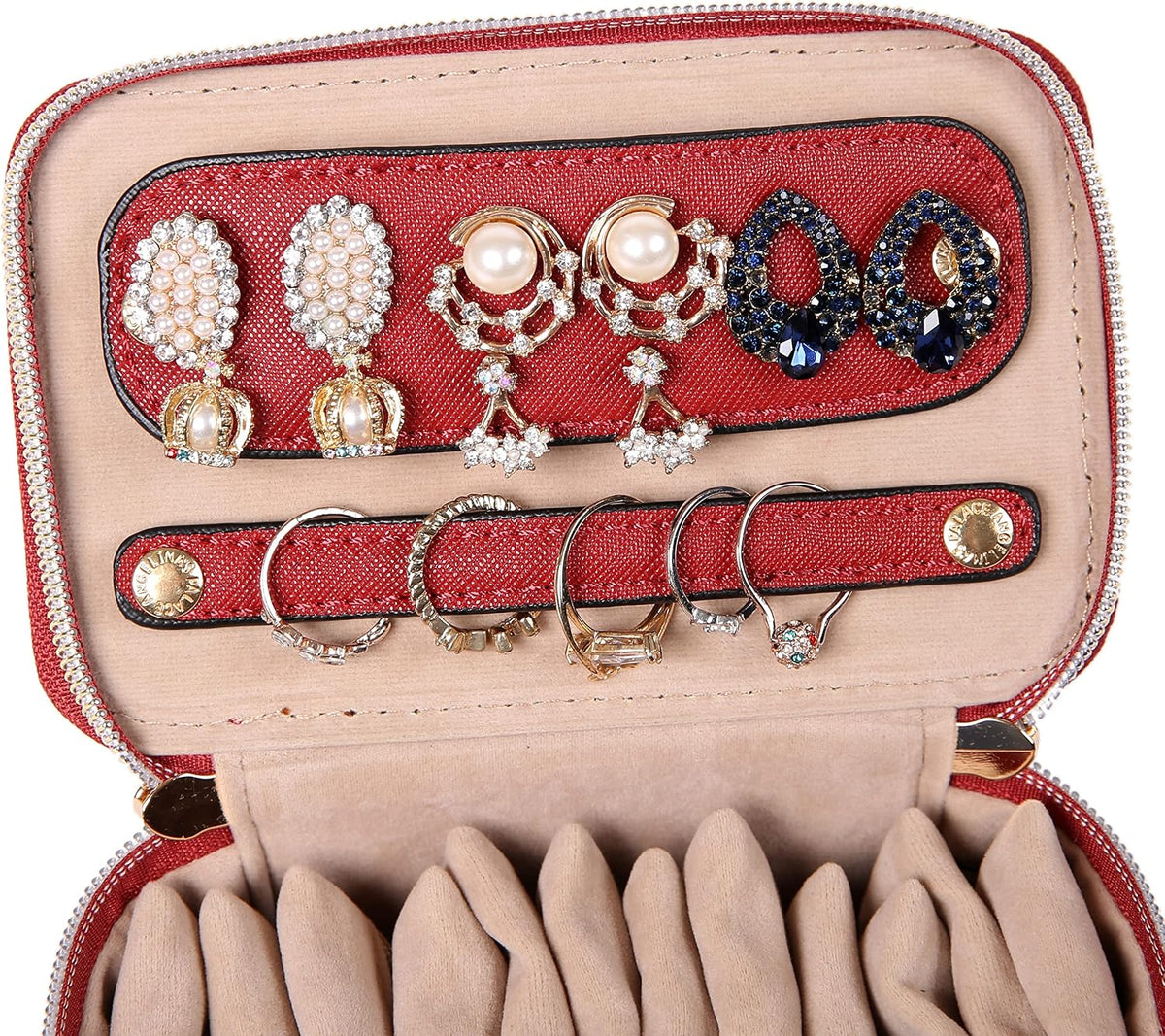Jewelry Organizer Case Bridesmaid Gifts Travel Bag Vegan Leather Box for Necklace Earring Bracelet Ring(champagne)
