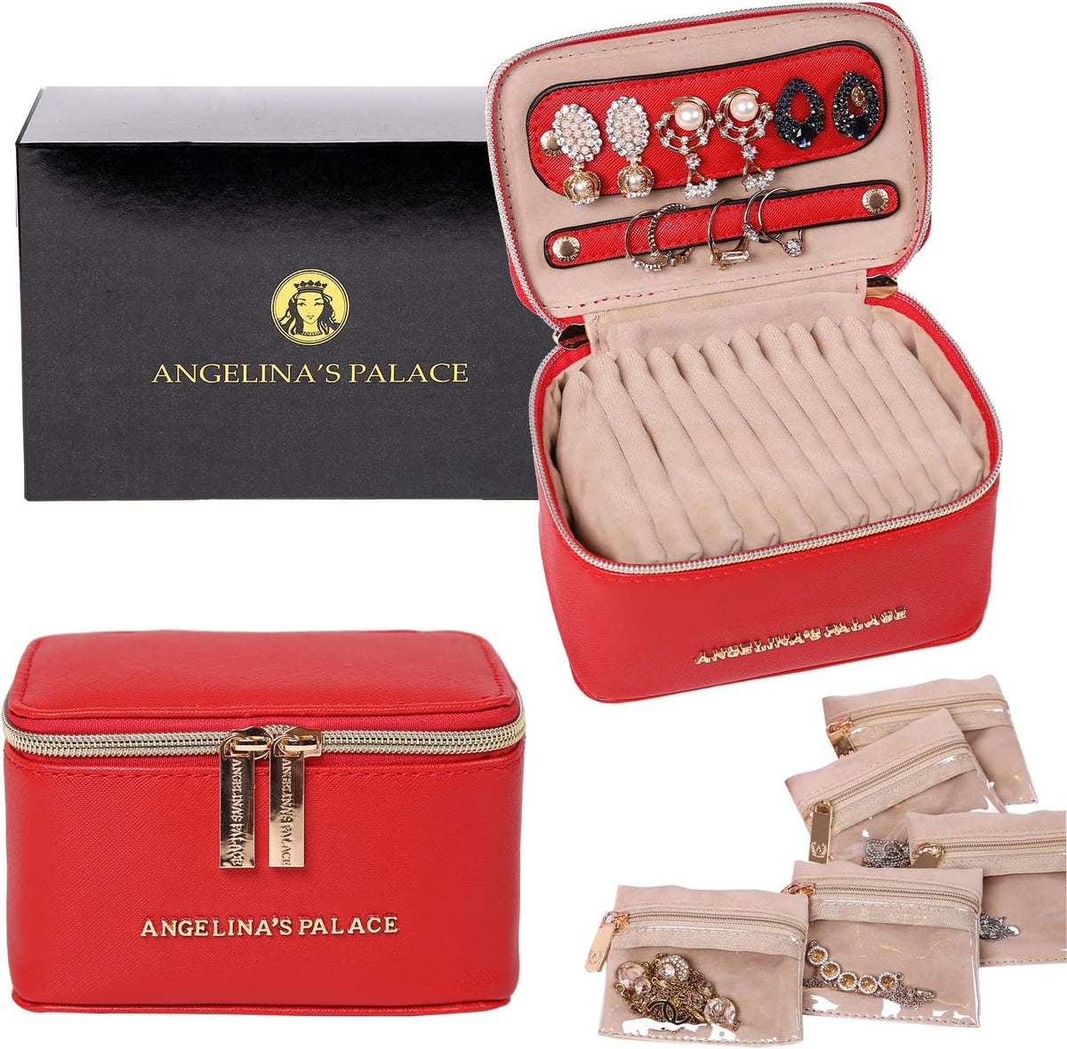 Jewelry Organizer Case Bridesmaid Gifts Travel Bag Vegan Leather Box for Necklace Earring Bracelet Ring(champagne)