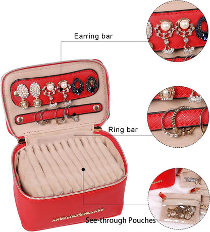 Jewelry Organizer Case Bridesmaid Gifts Travel Bag Vegan Leather Box for Necklace Earring Bracelet Ring(champagne)