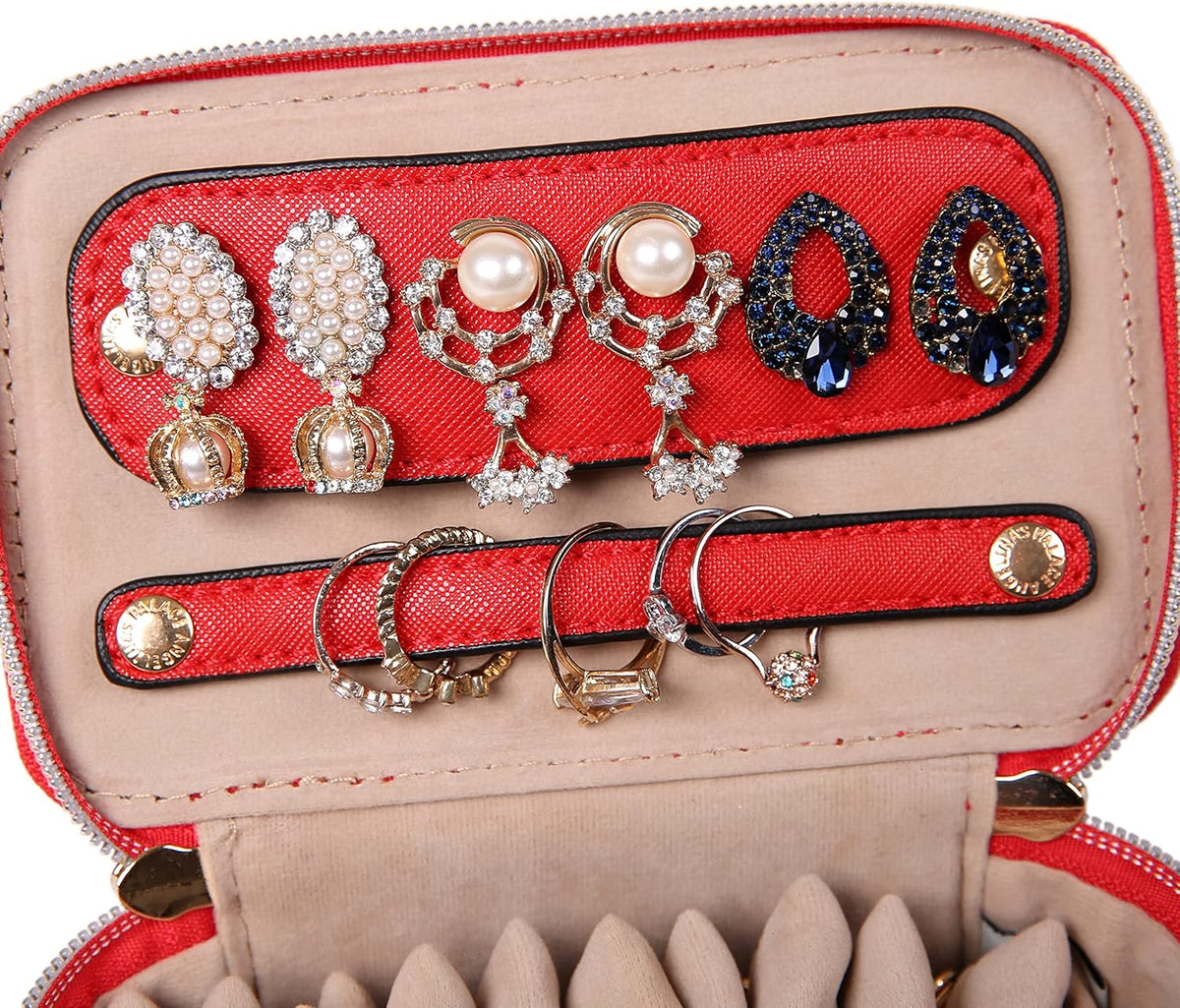 Jewelry Organizer Case Bridesmaid Gifts Travel Bag Vegan Leather Box for Necklace Earring Bracelet Ring(champagne)