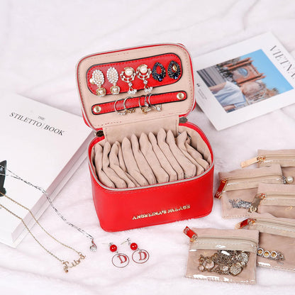 Jewelry Organizer Case Bridesmaid Gifts Travel Bag Vegan Leather Box for Necklace Earring Bracelet Ring(champagne)