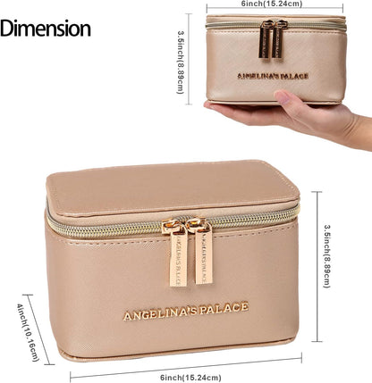 Jewelry Organizer Case Bridesmaid Gifts Travel Bag Vegan Leather Box for Necklace Earring Bracelet Ring(champagne)