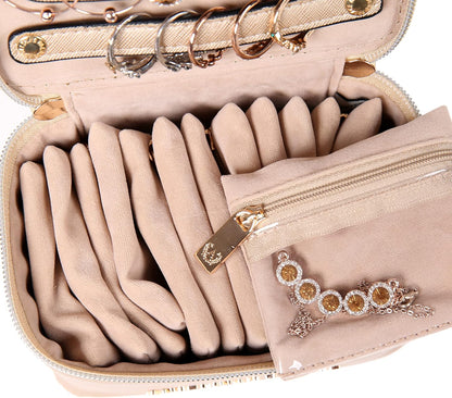 Jewelry Organizer Case Bridesmaid Gifts Travel Bag Vegan Leather Box for Necklace Earring Bracelet Ring(champagne)