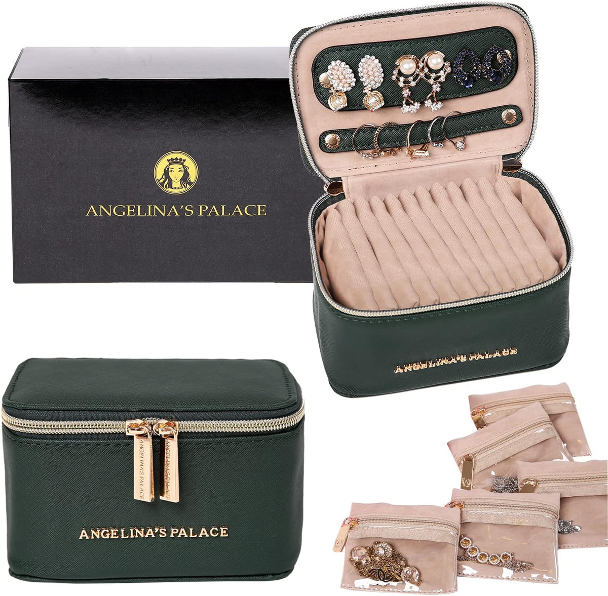 Jewelry Organizer Case Bridesmaid Gifts Travel Bag Vegan Leather Box for Necklace Earring Bracelet Ring(champagne)