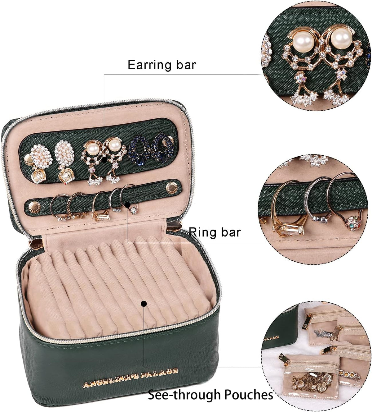 Jewelry Organizer Case Bridesmaid Gifts Travel Bag Vegan Leather Box for Necklace Earring Bracelet Ring(champagne)