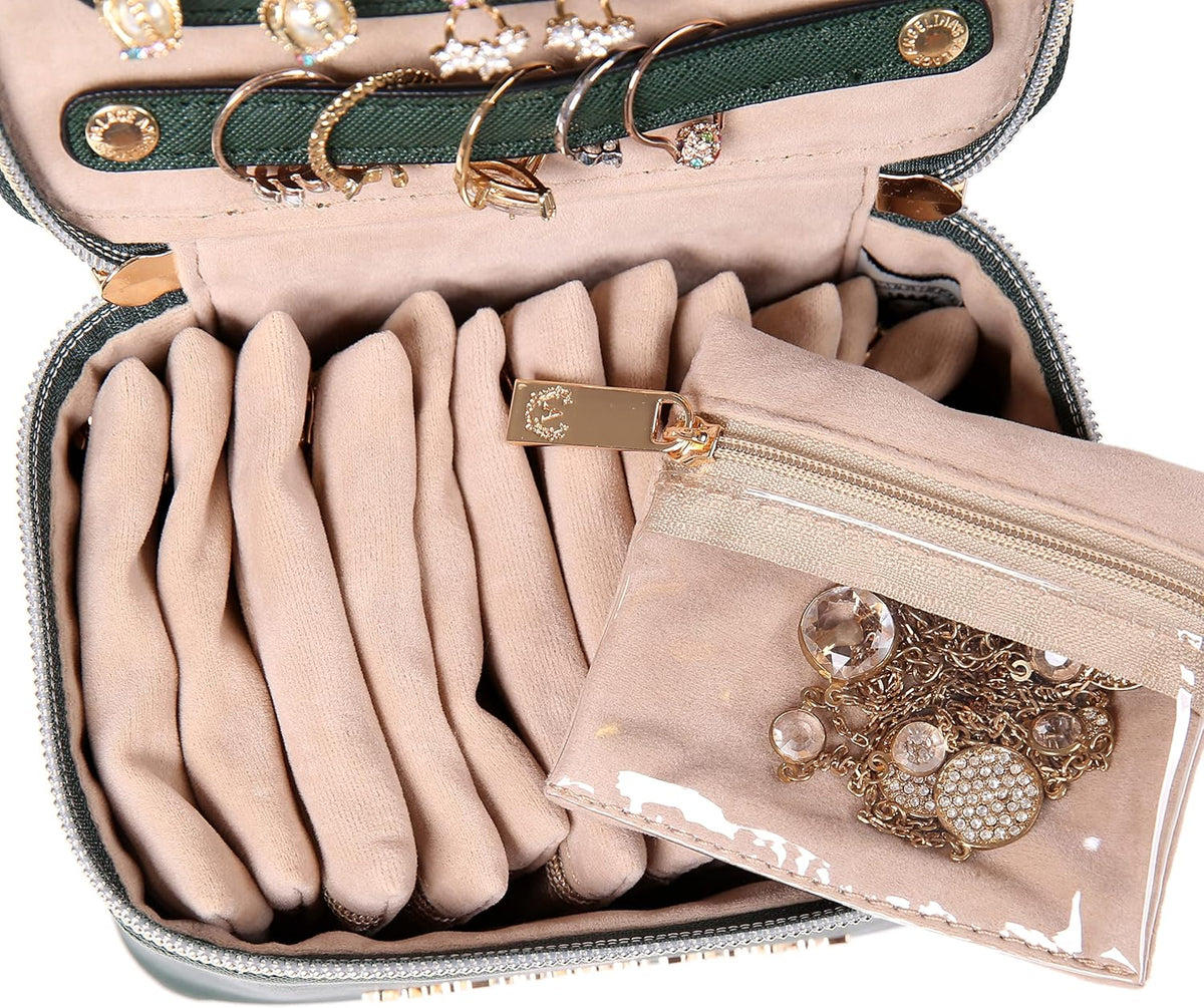 Jewelry Organizer Case Bridesmaid Gifts Travel Bag Vegan Leather Box for Necklace Earring Bracelet Ring(champagne)