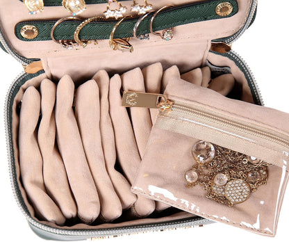Jewelry Organizer Case Bridesmaid Gifts Travel Bag Vegan Leather Box for Necklace Earring Bracelet Ring(champagne)