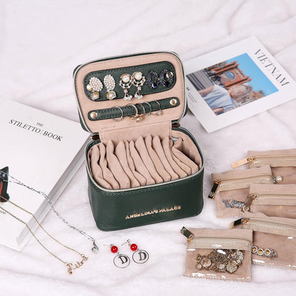 Jewelry Organizer Case Bridesmaid Gifts Travel Bag Vegan Leather Box for Necklace Earring Bracelet Ring(champagne)