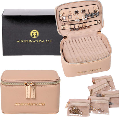 Jewelry Organizer Case Bridesmaid Gifts Travel Bag Vegan Leather Box for Necklace Earring Bracelet Ring(champagne)