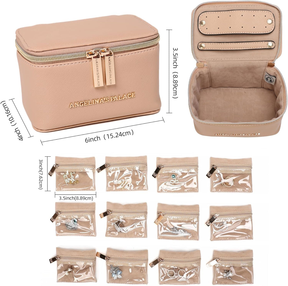 Jewelry Organizer Case Bridesmaid Gifts Travel Bag Vegan Leather Box for Necklace Earring Bracelet Ring(champagne)