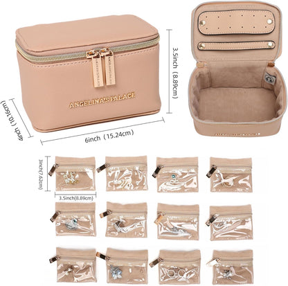 Jewelry Organizer Case Bridesmaid Gifts Travel Bag Vegan Leather Box for Necklace Earring Bracelet Ring(champagne)