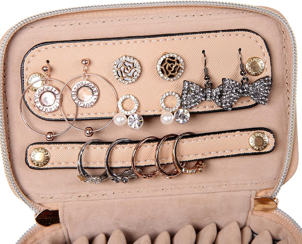 Jewelry Organizer Case Bridesmaid Gifts Travel Bag Vegan Leather Box for Necklace Earring Bracelet Ring(champagne)