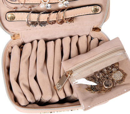 Jewelry Organizer Case Bridesmaid Gifts Travel Bag Vegan Leather Box for Necklace Earring Bracelet Ring(champagne)