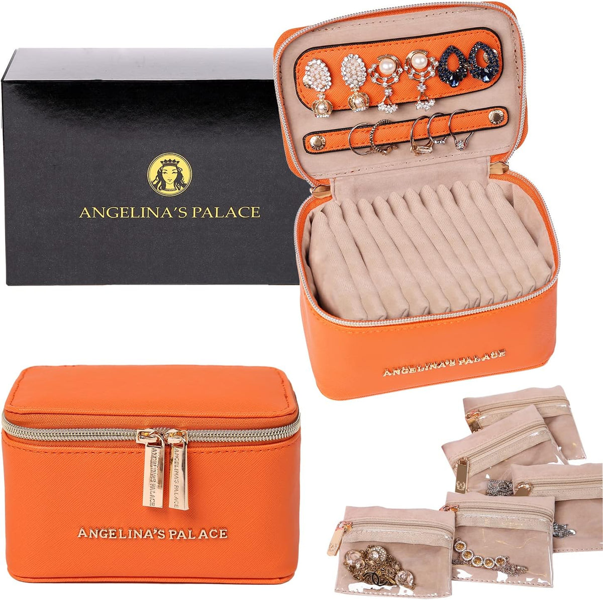 Jewelry Organizer Case Bridesmaid Gifts Travel Bag Vegan Leather Box for Necklace Earring Bracelet Ring(champagne)
