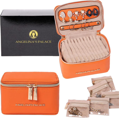 Jewelry Organizer Case Bridesmaid Gifts Travel Bag Vegan Leather Box for Necklace Earring Bracelet Ring(champagne)
