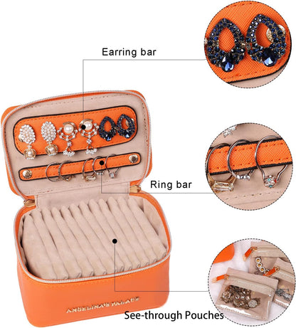 Jewelry Organizer Case Bridesmaid Gifts Travel Bag Vegan Leather Box for Necklace Earring Bracelet Ring(champagne)
