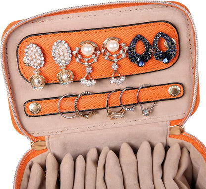 Jewelry Organizer Case Bridesmaid Gifts Travel Bag Vegan Leather Box for Necklace Earring Bracelet Ring(champagne)