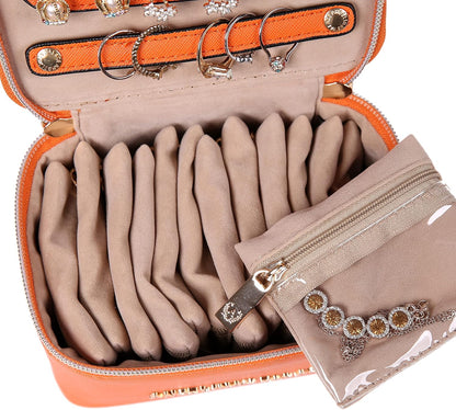 Jewelry Organizer Case Bridesmaid Gifts Travel Bag Vegan Leather Box for Necklace Earring Bracelet Ring(champagne)