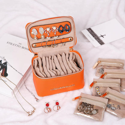 Jewelry Organizer Case Bridesmaid Gifts Travel Bag Vegan Leather Box for Necklace Earring Bracelet Ring(champagne)